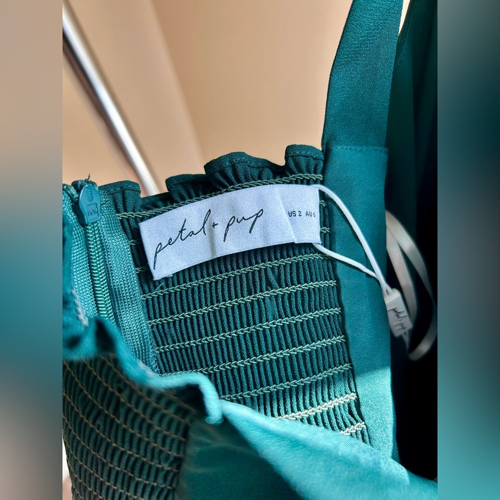 Petal & Pup Emerald Tie Strap Midi Dress US 2 | Teal Slip Dress NWT - Picture 5 of 5